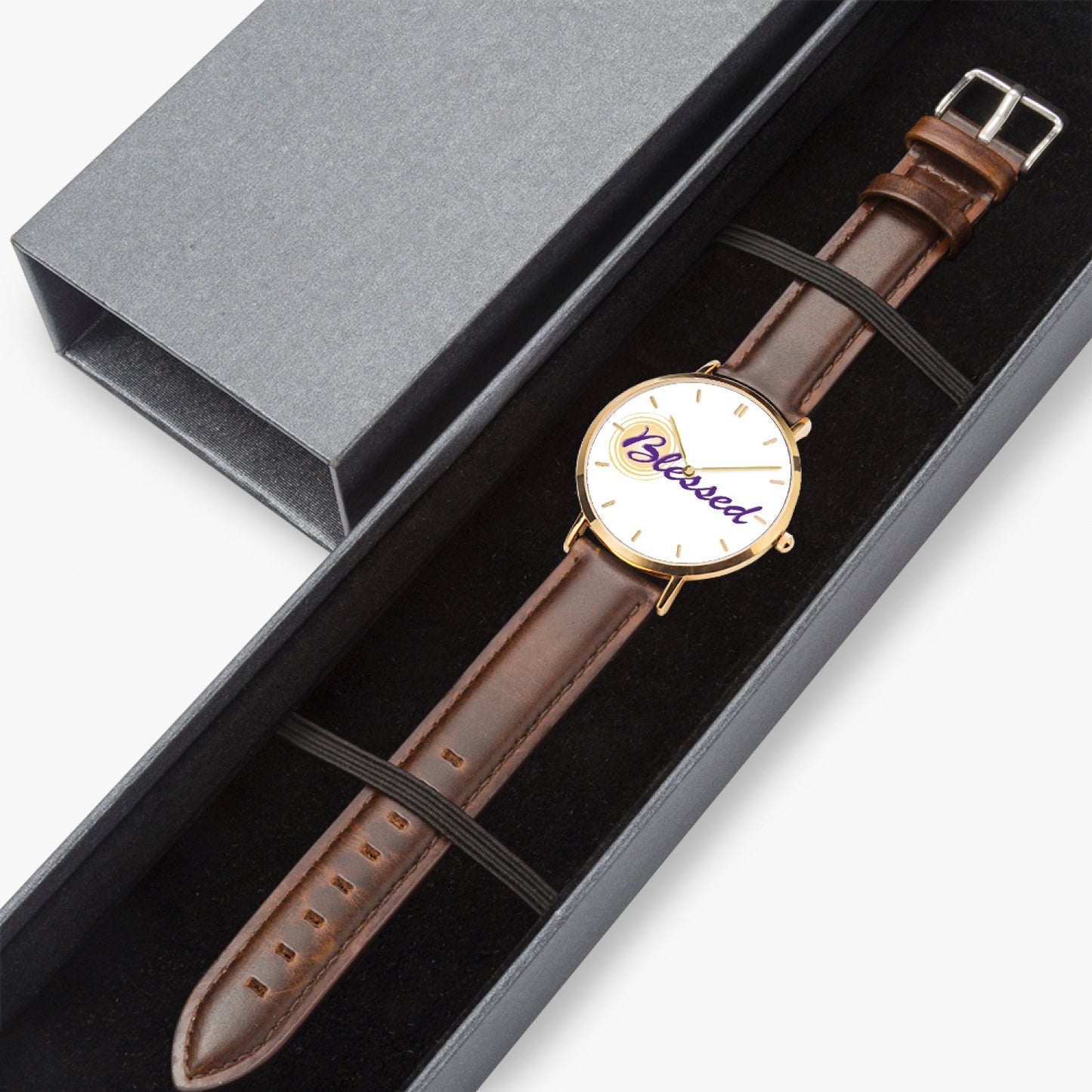 Blessed - Ultra-Thin Leather Strap Quartz Watch (Rose Gold With Indicators)