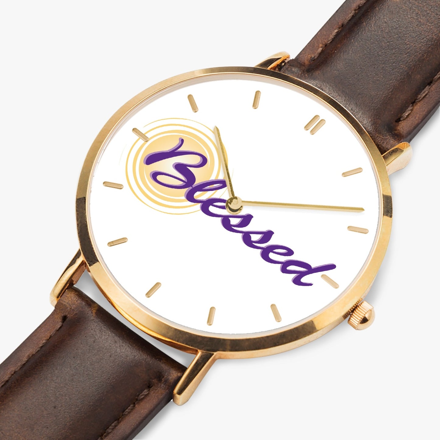 Blessed - Ultra-Thin Leather Strap Quartz Watch (Rose Gold With Indicators)