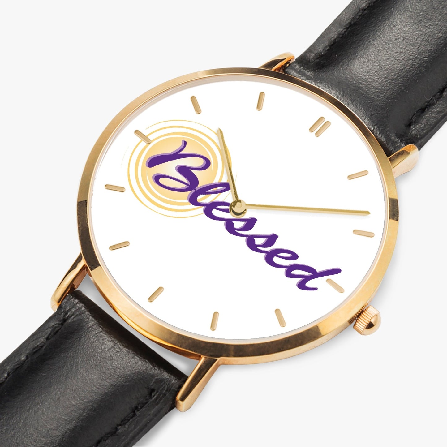 Blessed - Ultra-Thin Leather Strap Quartz Watch (Rose Gold With Indicators)