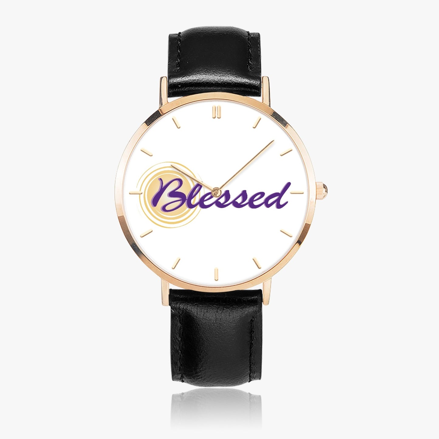 Blessed - Ultra-Thin Leather Strap Quartz Watch (Rose Gold With Indicators)