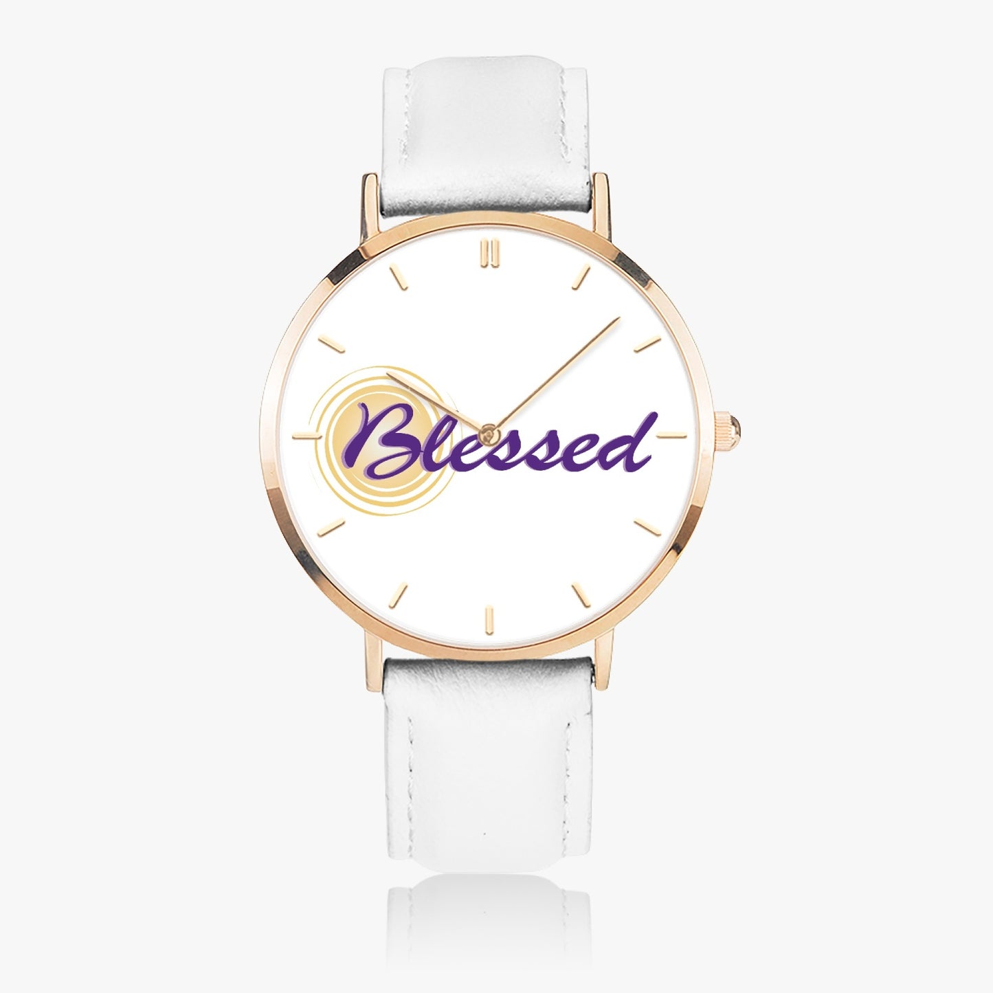 Blessed - Ultra-Thin Leather Strap Quartz Watch (Rose Gold With Indicators)