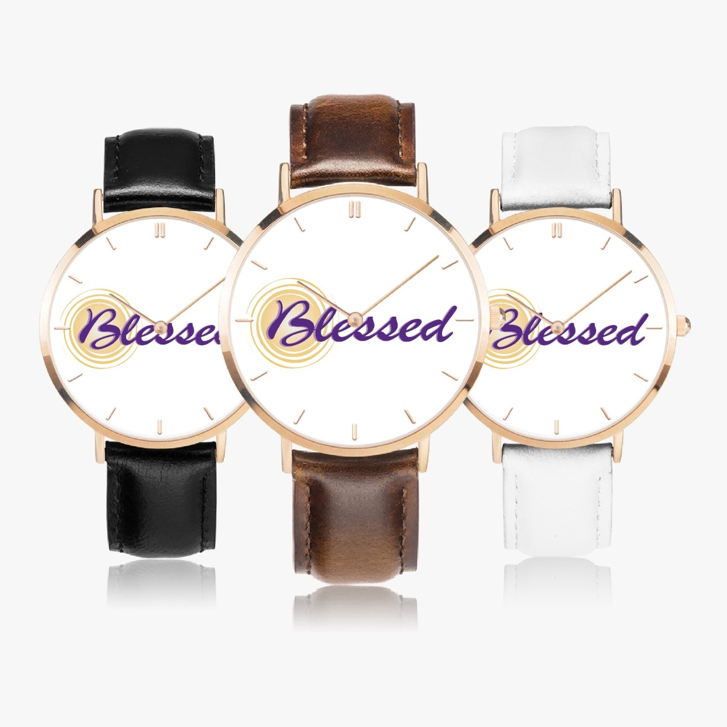 Blessed - Ultra-Thin Leather Strap Quartz Watch (Rose Gold With Indicators)