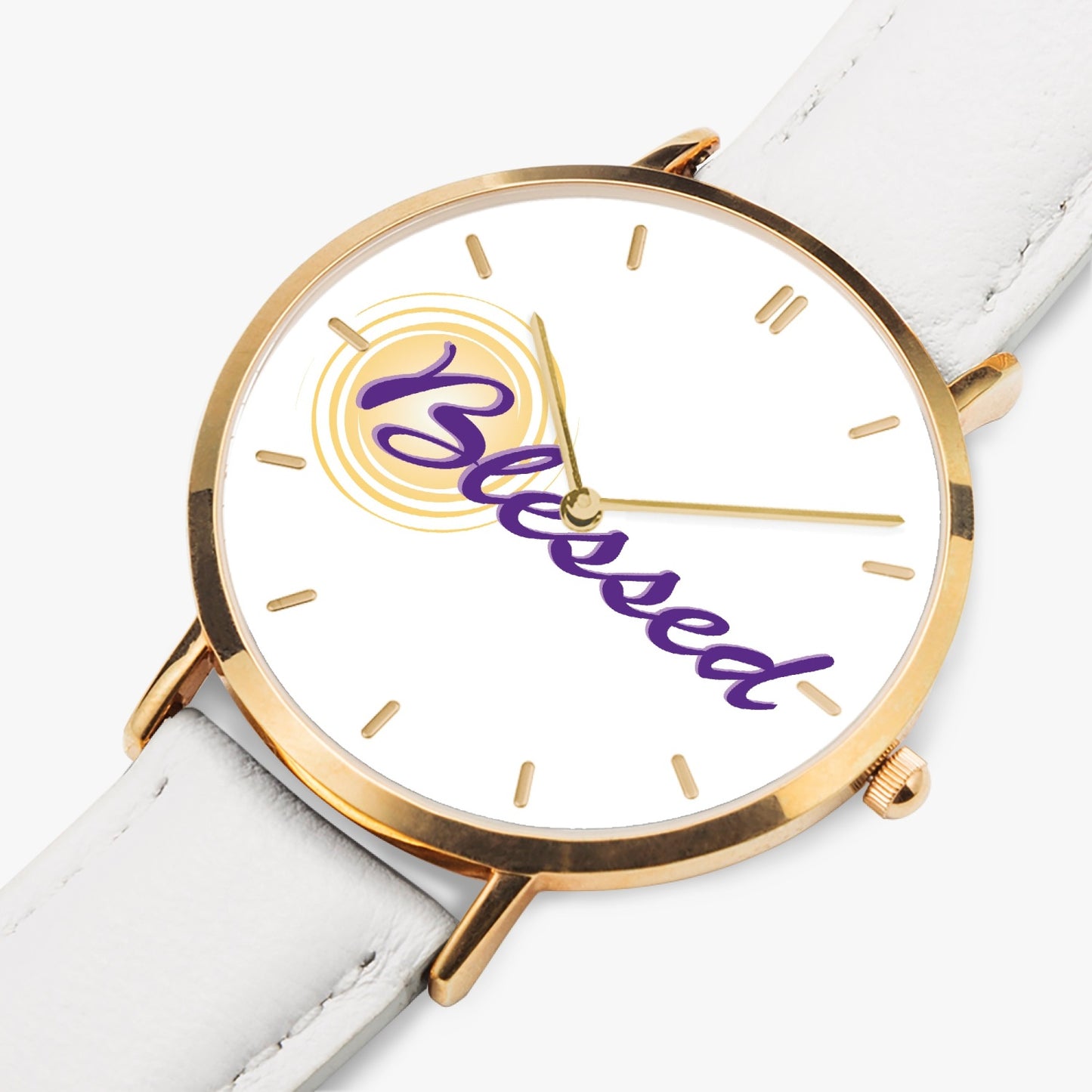 Blessed - Ultra-Thin Leather Strap Quartz Watch (Rose Gold With Indicators)