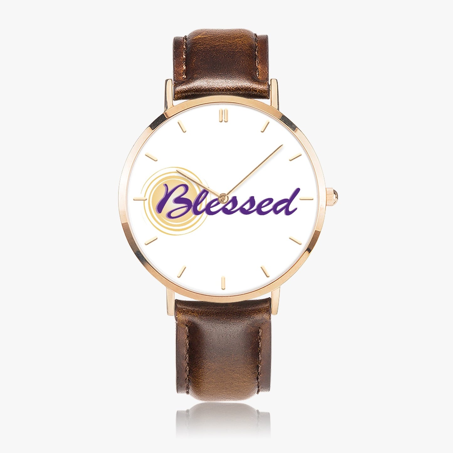 Blessed - Ultra-Thin Leather Strap Quartz Watch (Rose Gold With Indicators)